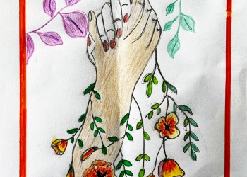 Entwined hands drawn by Julie Carden